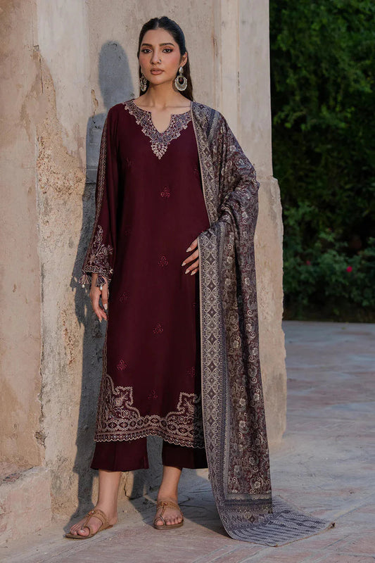 Izel 3PC Dhanak Embroidered Suit With Twill Shawal Unstitched