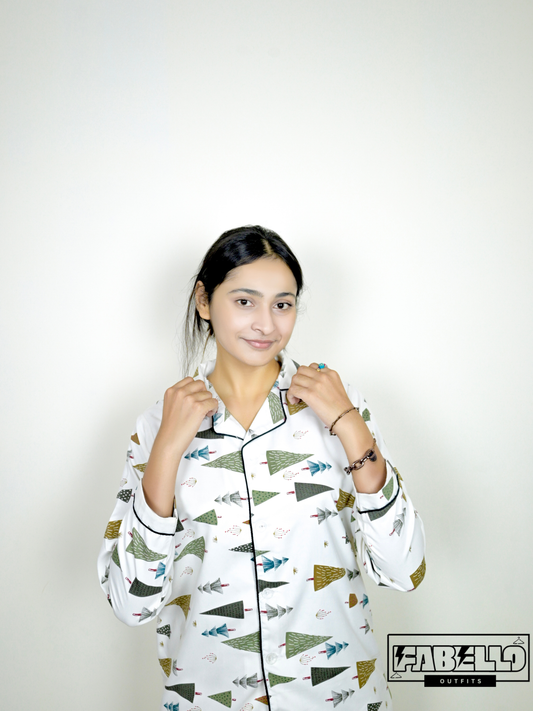 Zara Women’s Tree Print Cotton Night Suit – Stylish & Comfortable Sleepwear in Pakistan