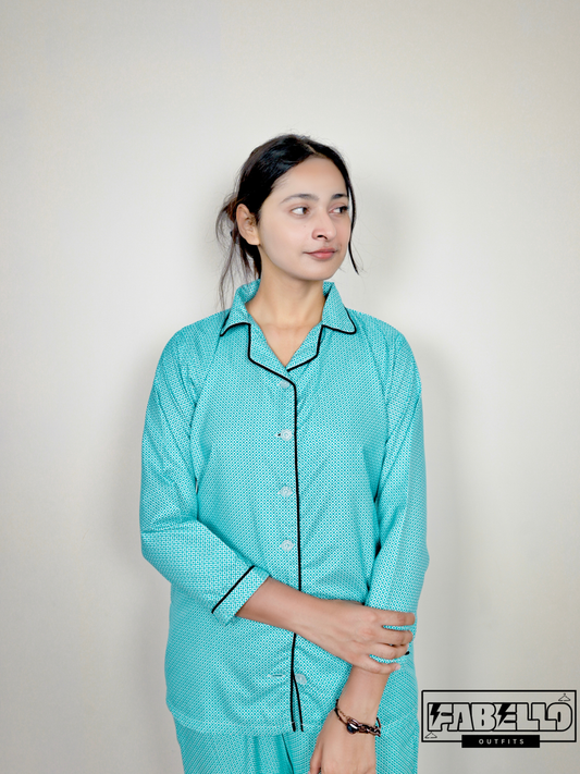Zara Women’s Green Dotted Night Suit – Soft Cotton Sleepwear for Ladies in Pakistan
