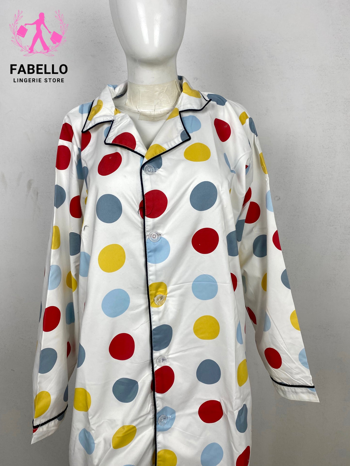 Fabello White Polka Dot Satin Pajama Set for Women