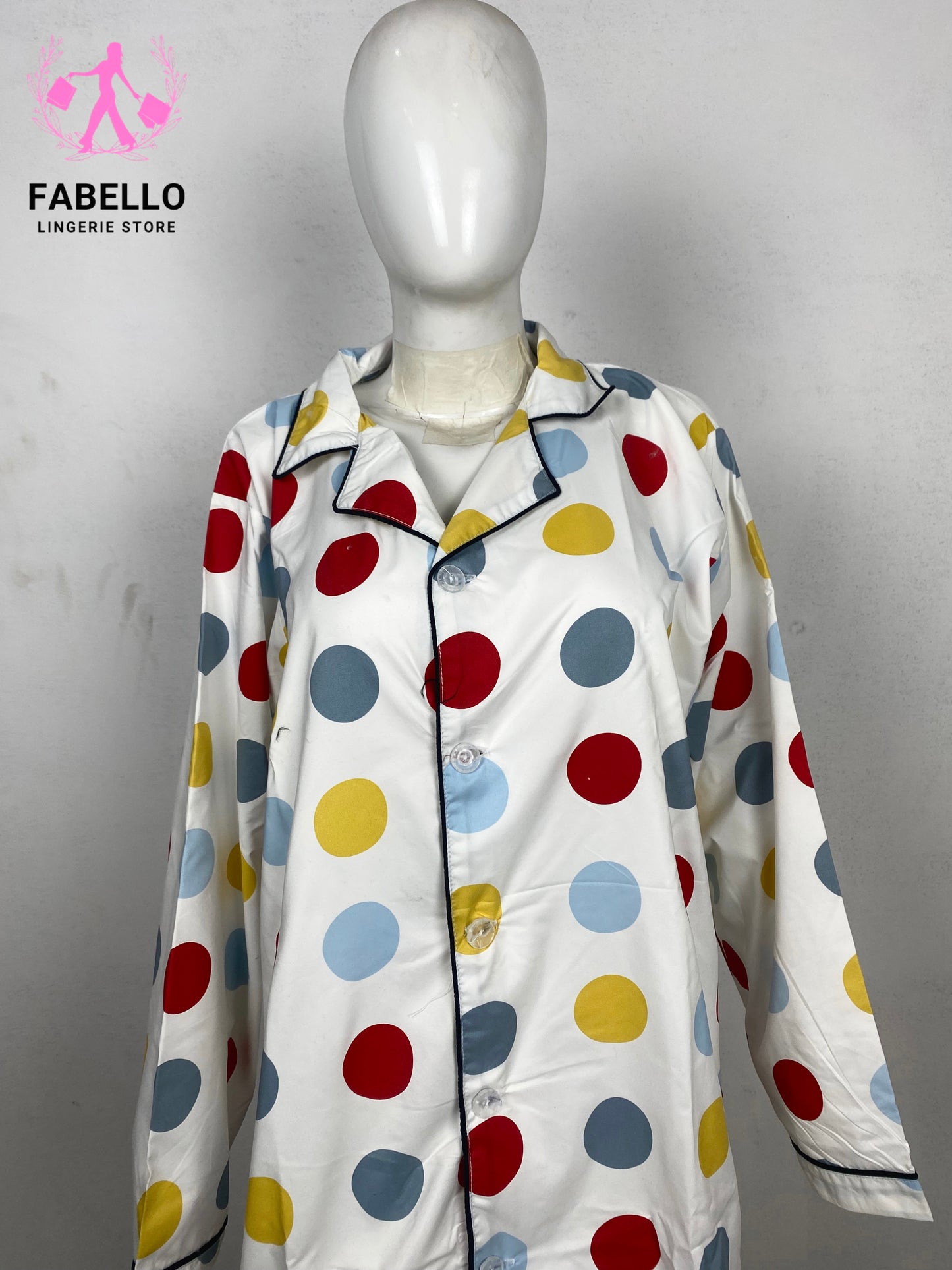 Fabello White Polka Dot Satin Pajama Set for Women