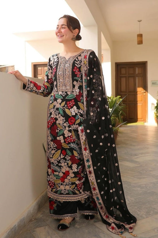 Rang Rasiya Black 3PC Unstitched Embroidered Suit