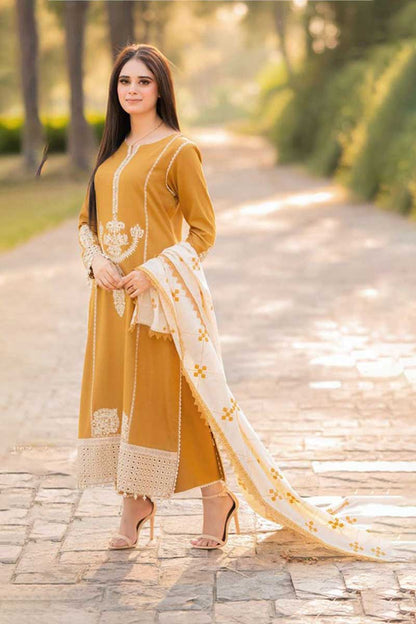 Asling 3PC Unstitched Embroidered Suit - Winter Wear