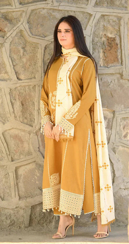 Asling 3PC Unstitched Embroidered Suit - Winter Wear