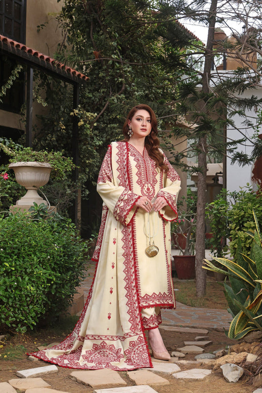 Aneelas 3PC Unstitched Embroidered Suit - Winter Wear