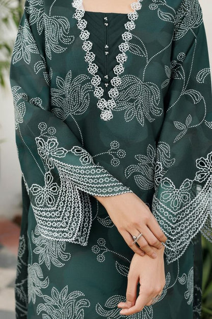 Farasha 3PC Unstitched Printed Suit Green - Winter Wear