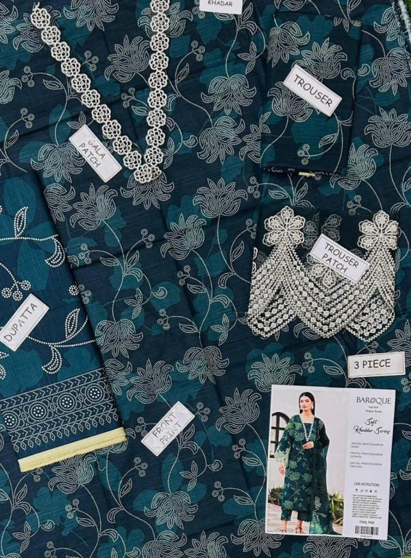 Farasha 3PC Unstitched Printed Suit Green - Winter Wear