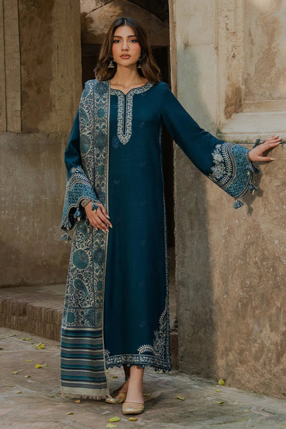 Izel 3PC Khaddar Embroidered Shirt With Printed Shawal Unstitched