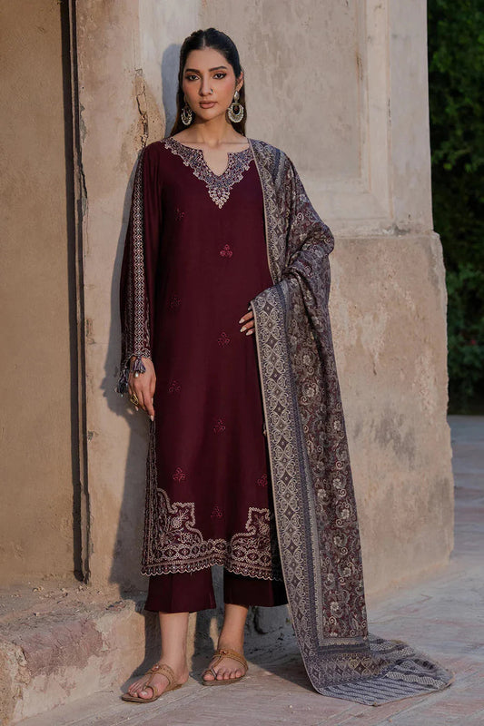 Izel 3PC Dhanak Embroidered  Suit With Twill Shawal Unstitched
