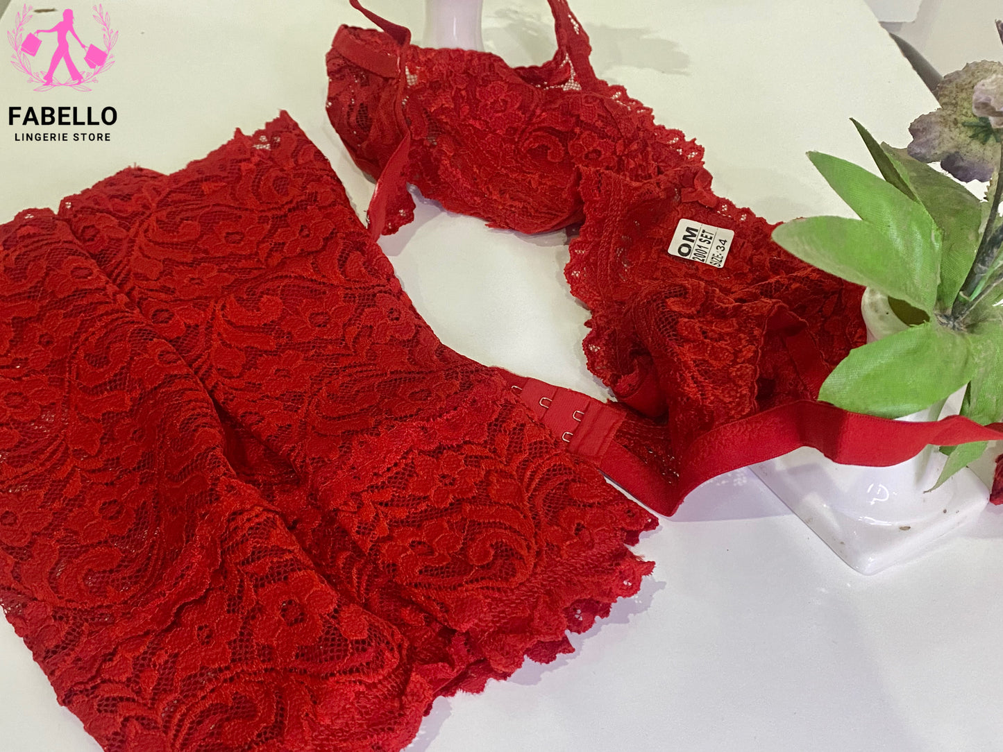 Red Lace Net Bra Panty Set