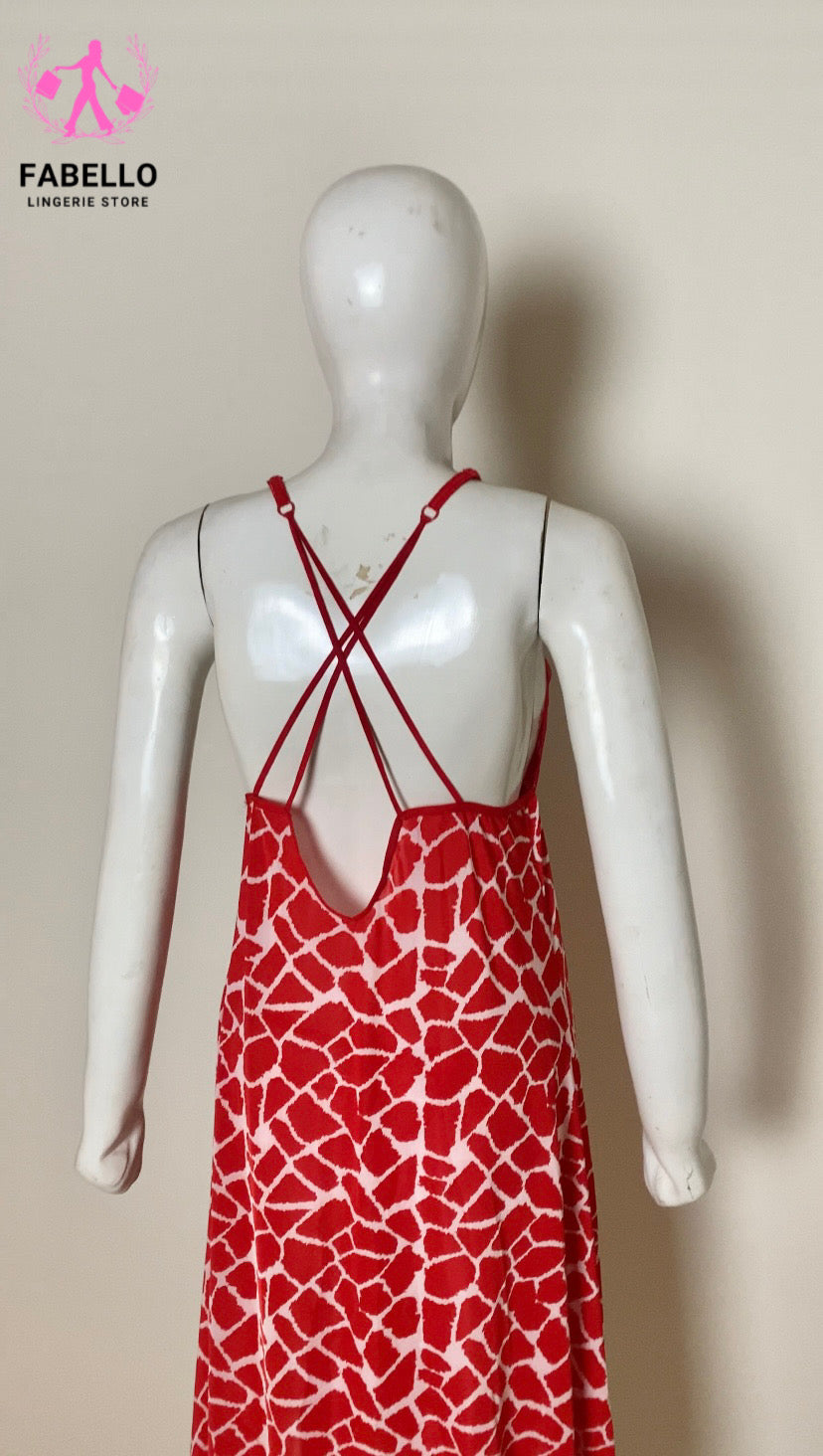 Red Lace Print Babydoll Nighty