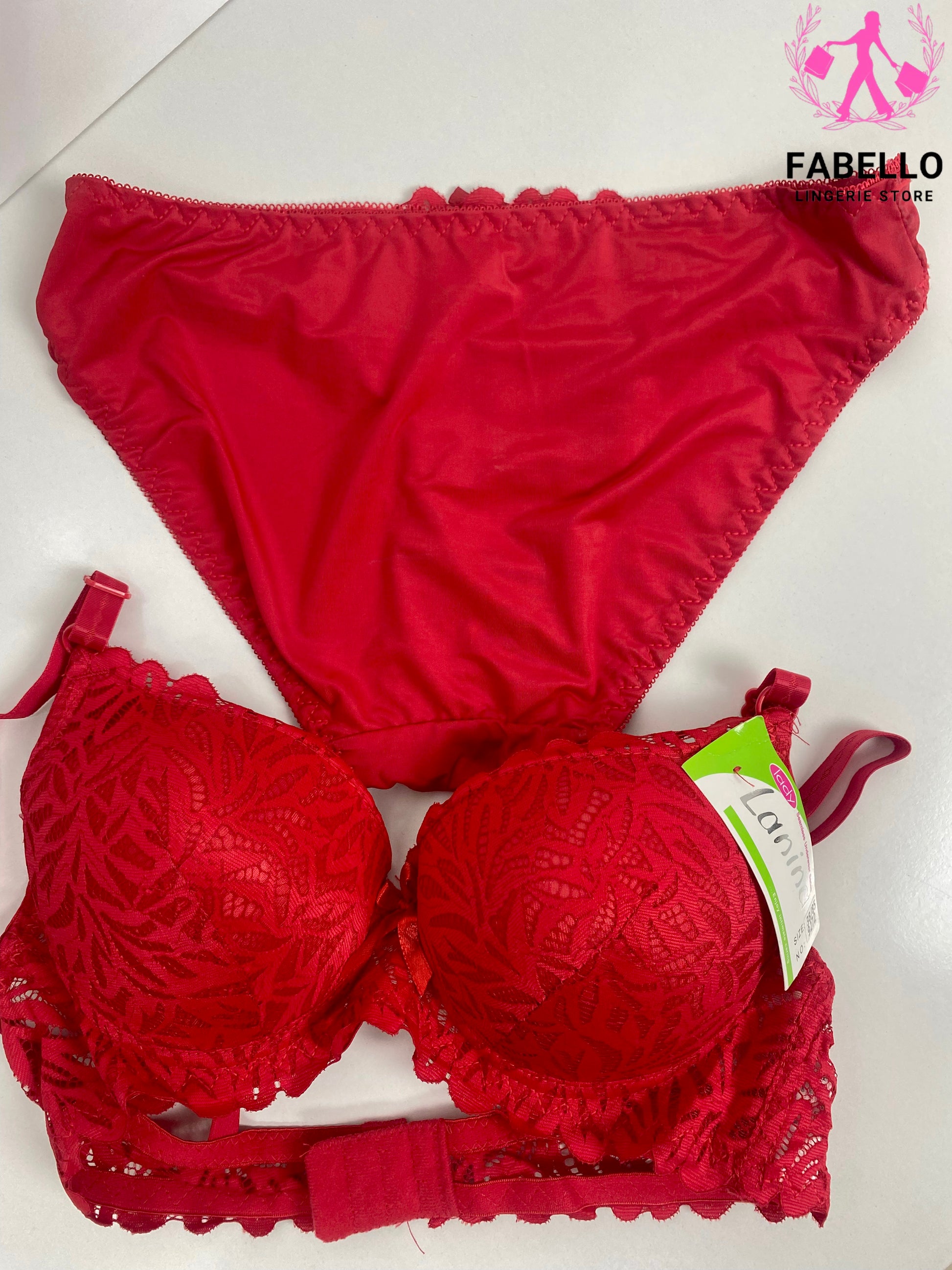 Red Lace Push-Up Bra & Panty Set for Women