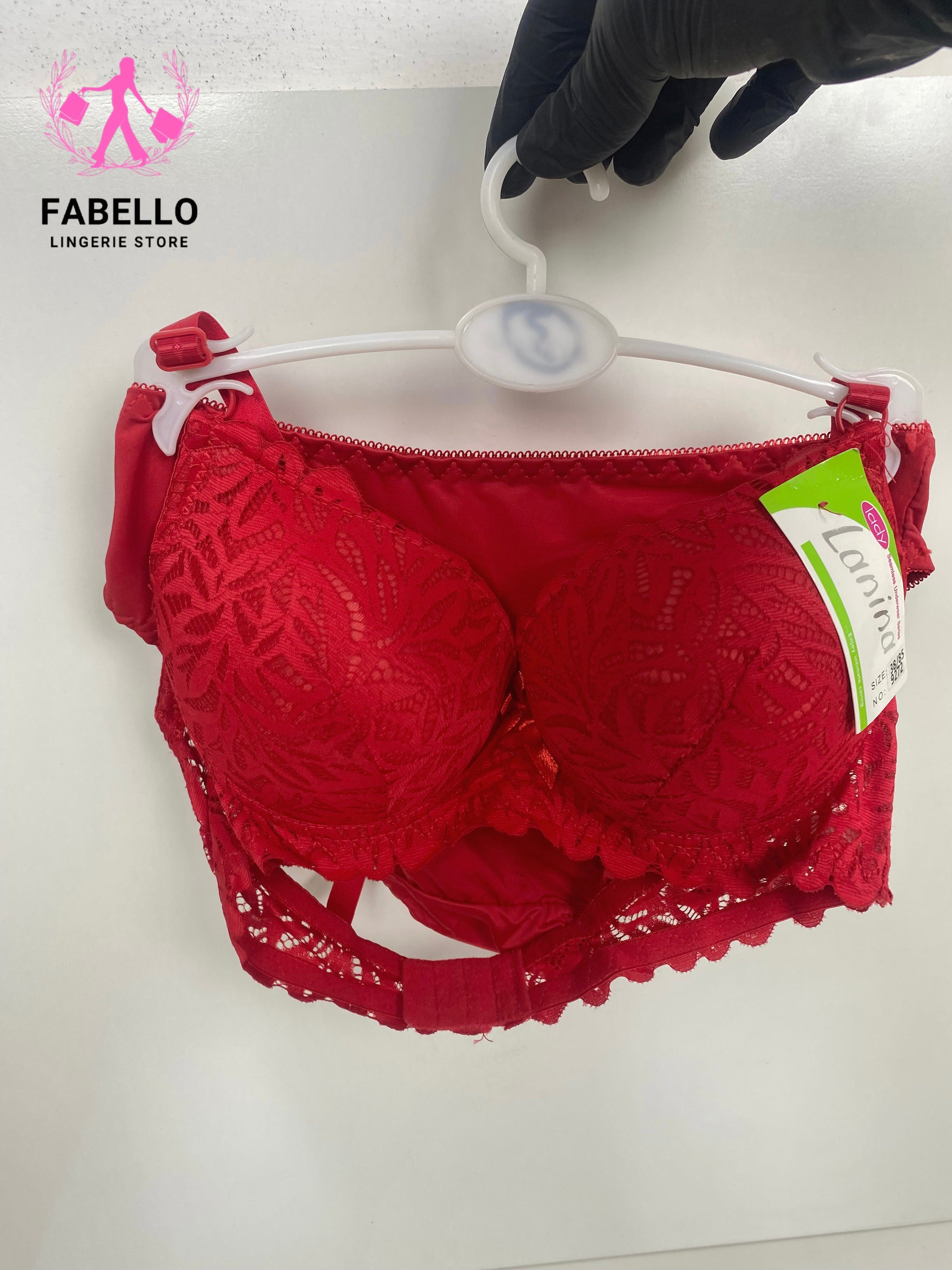 Red Lace Push-Up Bra & Panty Set for Women