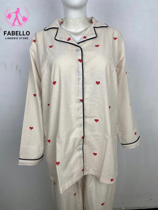 Women’s Cotton Heart Print Pajama Set