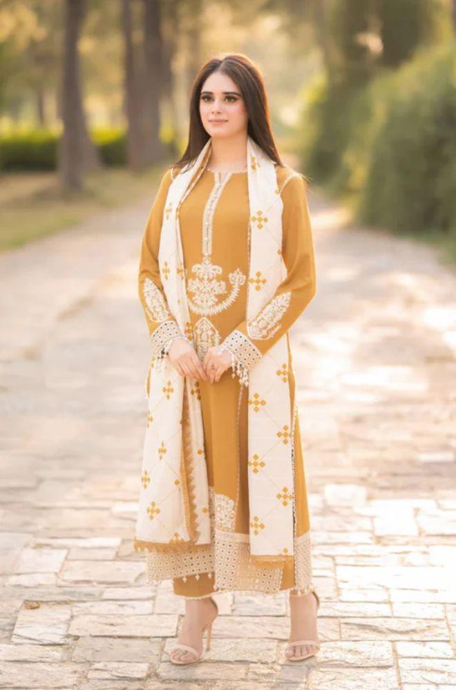 Asling 3PC Unstitched Embroidered Suit - Winter Wear