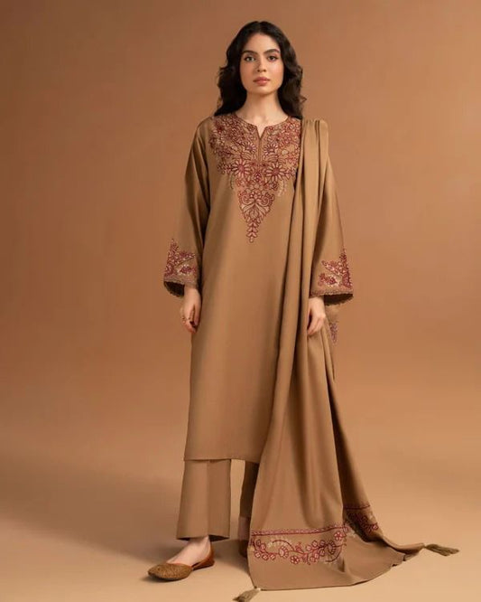 Pezwan 3PC Unstitched Dhanak Suit - Winter Wear